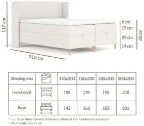 Pat boxspring crem cu spațiu de depozitare 180x200 cm Monpelli – Maison de Rêve