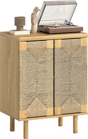 HOMCOM Bufet boem cu 2 uși cu sfoară împletită manual, raft reglabil, deschidere prin apăsare, stejar, 60x40x78 cm | Aosom Romania