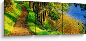 Tablou - poteci pe malul apei (cu ceas) (90x30 cm)