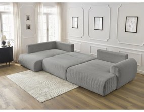 Colțar gri închis extensibil/cu spațiu de depozitare cu tapițerie din catifea reiată (cu colț pe partea stângă/în formă de "U") Lucien – Bobochic Paris