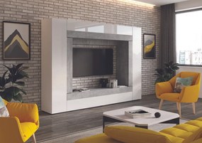 Mobilier living Warsa (Alb + Alb lucios + beton). 1069342
