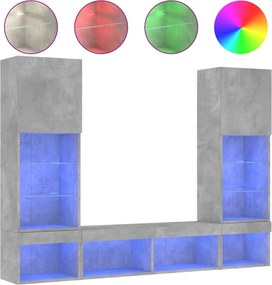 vidaXL Unități TV de perete cu LED-uri 5 piese gri beton lemn compozit