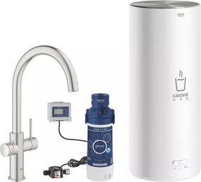 Baterie bucatarie Grohe Red Duo crom periat Supersteel pipa tip C si boiler marimea L
