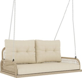 Outsunny Balansoar Hollywood 2 locuri din ratan, leagăn de grădină cu perne și lanțuri, până la 240 kg 115 x 66 x 44 cm Bej | Aosom Romania