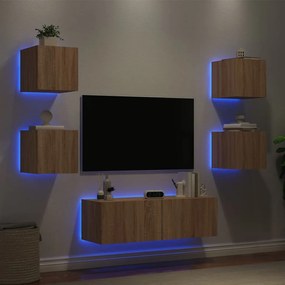 vidaXL Comode TV de perete cu lumini LED, 5 piese, stejar sonoma