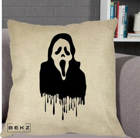 Perna Personalizata Halloween Ghostface Scream Picurand, 40x40 cm, Crem, Husa Detasabila, Perna Inclusa, BEKZ®