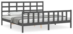 3192123 vidaXL Cadru pat cu tăblie 200x200 cm, gri, lemn masiv