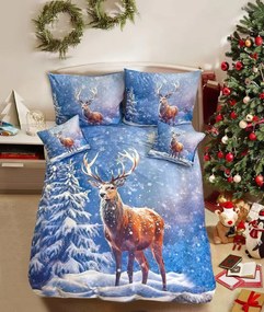 Lenjerie de pat 3D din bumbac FROSTED DEER albastru + fata de perna 40x50 cm gratuit Dimensiune lenjerie de pat: 70 x 90 cm | 140 x 200 cm