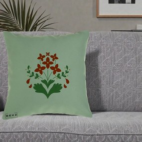Perna Decorativa Buchet Floral Folk Rosu-Verde, 40x40 cm, Verde, Husa Detasabila, Perna Inclusa, BEKZ®