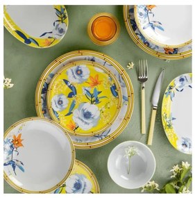 Set de veselă, 50 piese, porțelan, galben/albastru