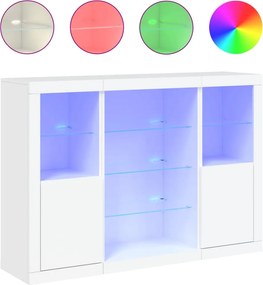 vidaXL Servantă cu lumini LED, 3 buc., alb, lemn prelucrat