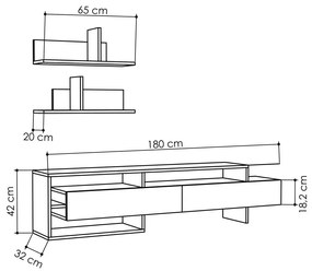 Set mobilier TV gri antracit 180x42 cm Gara - Homitis