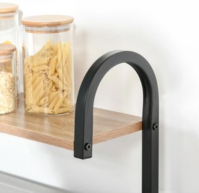 HOMCOM Etajere de bucatarie - etajera cuptor cu microunde - mobilier cuptor cu microunde - 3 rafturi, raft, carlige - panouri de particule aspect stejar deschis cadru metal negru | Aosom Romania