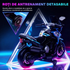AIYAPLAY Motocicletă Electrică pentru Copii 18-36 Luni, 6V Motocicletă Electrică pentru Copii cu Roți Detașabile, Faruri, Muzică, 2.4 km/h Mini Motocicletă cu Far, Max 30kg, Albastru | Aosom Romania