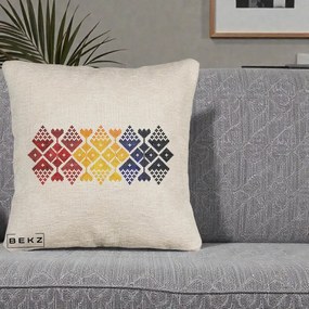 Perna Personalizata Motiv Tricolor Romanesc Broderie, 40x40 cm, Bej Canapea, Husa Detasabila, Perna Inclusa, BEKZ®