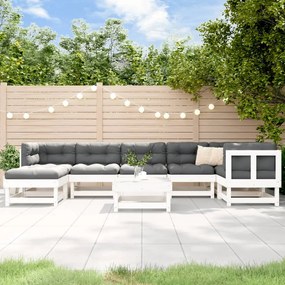 3186278 vidaXL Set mobilier relaxare grădină, 8 piese, alb, lemn masiv de pin