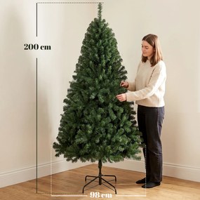 HOMCOM Brad de Crăciun Artificial 200 cm cu 1000 Ramuri și Bază Pliabilă, Verde | Aosom Romania