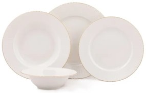 Set de veselă 24 piese, din porțelan, alb/auriu