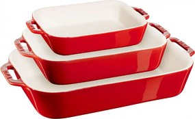 Set de 3 tavi ceramice pentru copt Staub 40508-171-0, de la -20°C pana la 300°C, Acoperire emailata, Rosu