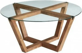 Masuta cafea Lotus, transparent/nuc, sticla/lemn, 75x75x35 cm