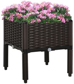 Outsunny Jardinieră înaltă, Jardiniere cu găuri de scurgere, Jardiniere cu aspect de rățușcă din plastic, Maro, 40 x 40 x 44 cm | Aosom Romania