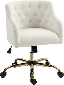 HOMCOM Scaun de birou tapițat, scaun pentru birou cu aspect de in, picioare aurii, reglabil pe înălțime, Bej | Aosom Romania