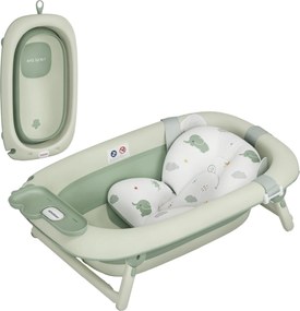 AIYAPLAY Cadă de Baie Pliabilă pentru Nou-Născuți 0-3 ani cu Pernă Rafturi și Fund Antiderapant, 86x53x25,5 cm, Verde | Aosom Romania