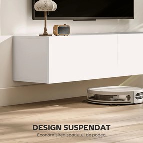 HOMCOM Dulap TV Suspendat pentru Televizoare de 45"-55"-65" cu 2 Dulapuri, Alb | Aosom Romania