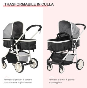 Carucior Dublu Ajustabil si Pliabil , Copii 0-36 luni, Transport pentru copii, Carucior cumparaturi 15kg, 80x51x102cm Gri HOMCOM | Aosom Romania