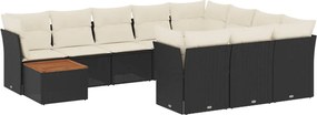 vidaXL Set canapele de grădină cu perne, 11 piese, negru, poliratan