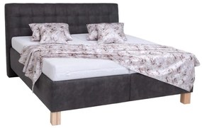 Pat tapițat VIOLET, 180 x 200 cm, gri închis, cu saltea și spațiu de depozitare