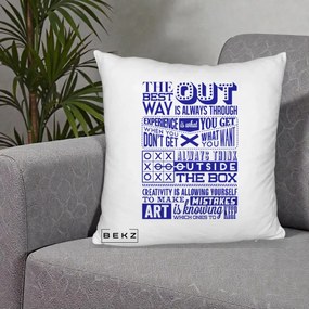 Perna Decorativa Citate Creativitate Albastru, 40x40 cm, Alb Pufos, Husa Detasabila, Perna Inclusa, BEKZ®