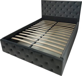 Pat tapitat Berlin cu somiera rabatabila si spatiu de depozitare, catifea gri , 120x200 cm 120 x 200, Gri