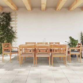 Set mobilier gradina cu perne gri inchis 9 piese lemn masiv tec