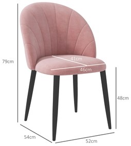 HOMCOM Set 2 Scaune Tapițate cu Design Nordic și Ergonomic, Scaune Bucatarie și Living din Catifea, 52x54x79 cm, Roz | Aosom Romania