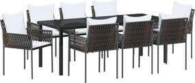 vidaXL Set de masă pentru grădină 9 pcs Maro și negru Ratan PE