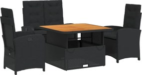 vidaXL Set mobilier de grădină cu perne, 4 piese, negru, poliratan
