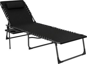 Outsunny Șezlong Pliant cu Spătar Reglabil Tetieră Buzunar Lateral Tavă și Structură din Oțel 190x60x31 cm Negru | Aosom Romania