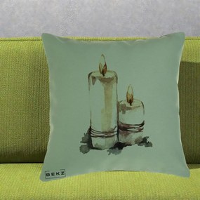 Perna Decorativa Lumanari Acuarela Iarna, 40x40 cm, Verde, Husa Detasabila, Perna Inclusa, BEKZ®