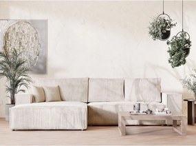 Colțar crem extensibil/cu spațiu de depozitare cu tapițerie din chenille (cu colț pe partea stângă/cu șezlong) Maze – Maison de Rêve