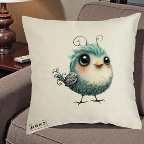 Perna Decorativa Pui Teal cu Aripioare Ornamentale, 40x40 cm, Ecru, Husa Detasabila, Perna Inclusa, BEKZ®