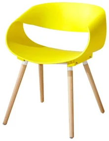 Scaun design Rufus galben, polipropilena, picioare lemn