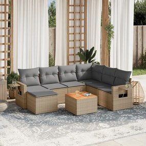vidaXL Set canapele de grădină, 8 piese, cu perne, bej, poliratan