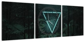Tablou - Triunghi de neon în junglă (cu ceas) (90x30 cm)