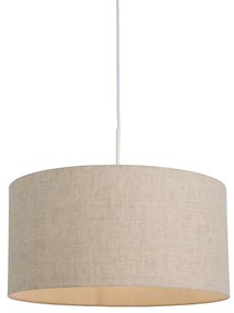 Lampă pendantă rustică albă cu abajur din bumbac gri deschis 50 cm - Combi
