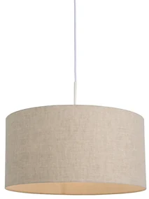 Lampă pendantă rustică albă cu abajur din bumbac gri deschis 50 cm - Combi