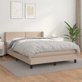 3130720 vidaXL Pat box spring cu saltea, cappuccino, 140x190cm piele ecologică