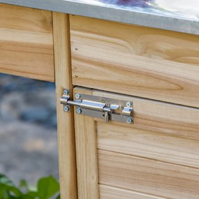 Outsunny Masă de plantare masă de grădinărit cu 2 rafturi, sertar, dulap, tavă oțel galvanizat cu margini înalte, 3 cârlige, natural | Aosom Romania
