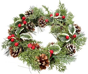 Coroniţă de Crăciun din conuri ILEX SI PĂDUCEL, 28 cm