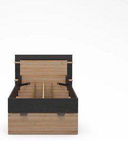 Pat negru/în culoare naturală cu aspect de lemn de stejar cu spațiu de depozitare fără somieră 90x200 cm Albo – Marckeric